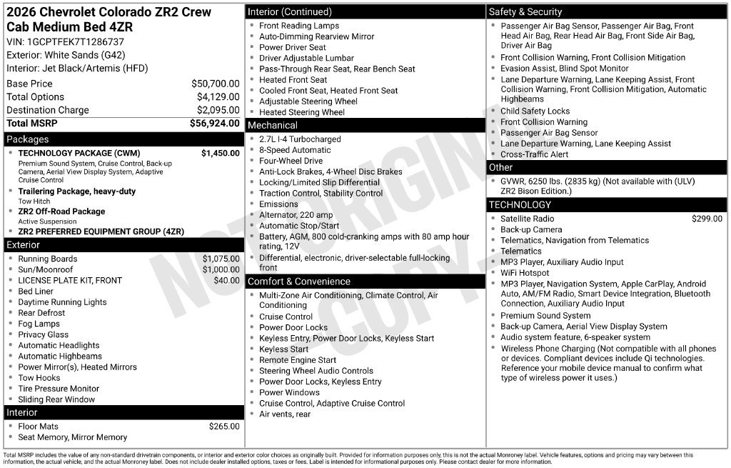 New 2026 Chevrolet Colorado ZR2 w/ Technology Package AWD/4WD image 8