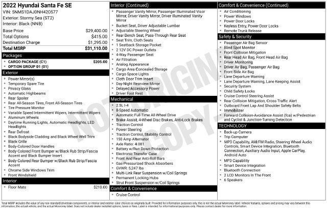 Used 2022 Hyundai Santa Fe SE w/ Cargo Package AWD/4WD image 23