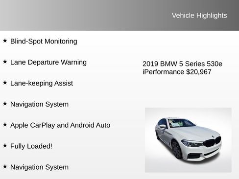 Used 2019 BMW 530e w/ M Sport Package image 8