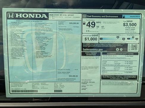 New 2026 Honda Civic FWD Hybrid Sedan image 17