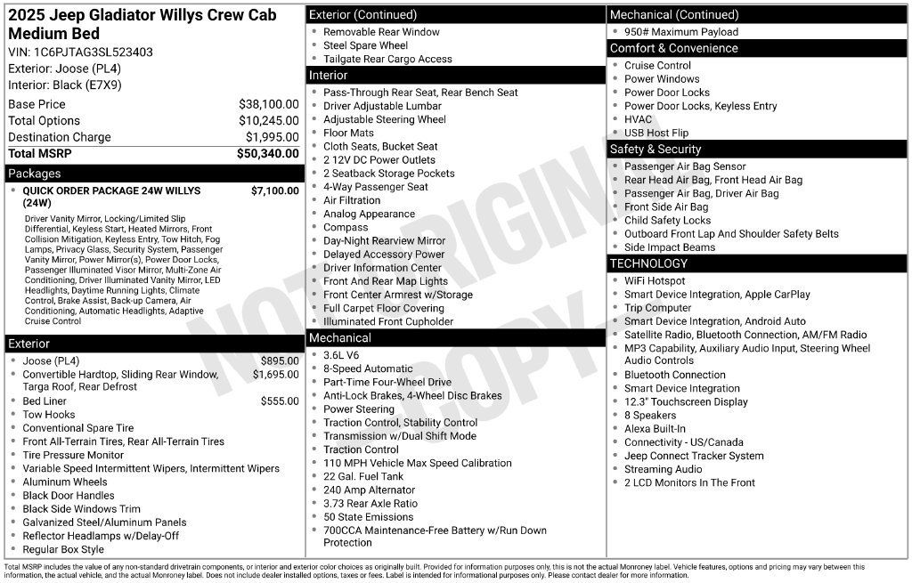 Certified 2025 Jeep Gladiator Mojave AWD/4WD image 9