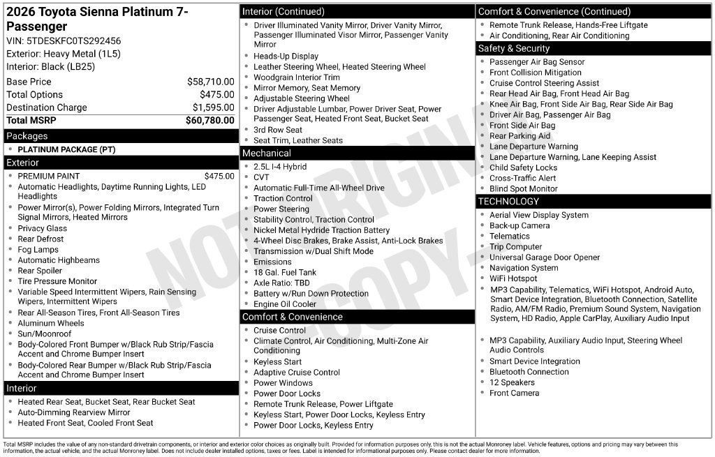 Used 2026 Toyota Sienna Platinum AWD/4WD image 14