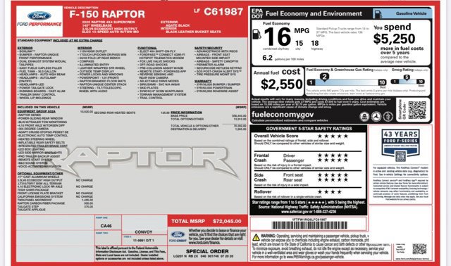 Used 2020 Ford F150 Raptor w/ Equipment Group 802A Luxury AWD/4WD image 31