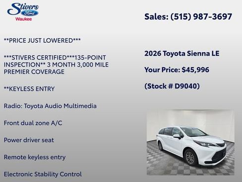 Used 2026 Toyota Sienna LE FWD image 8