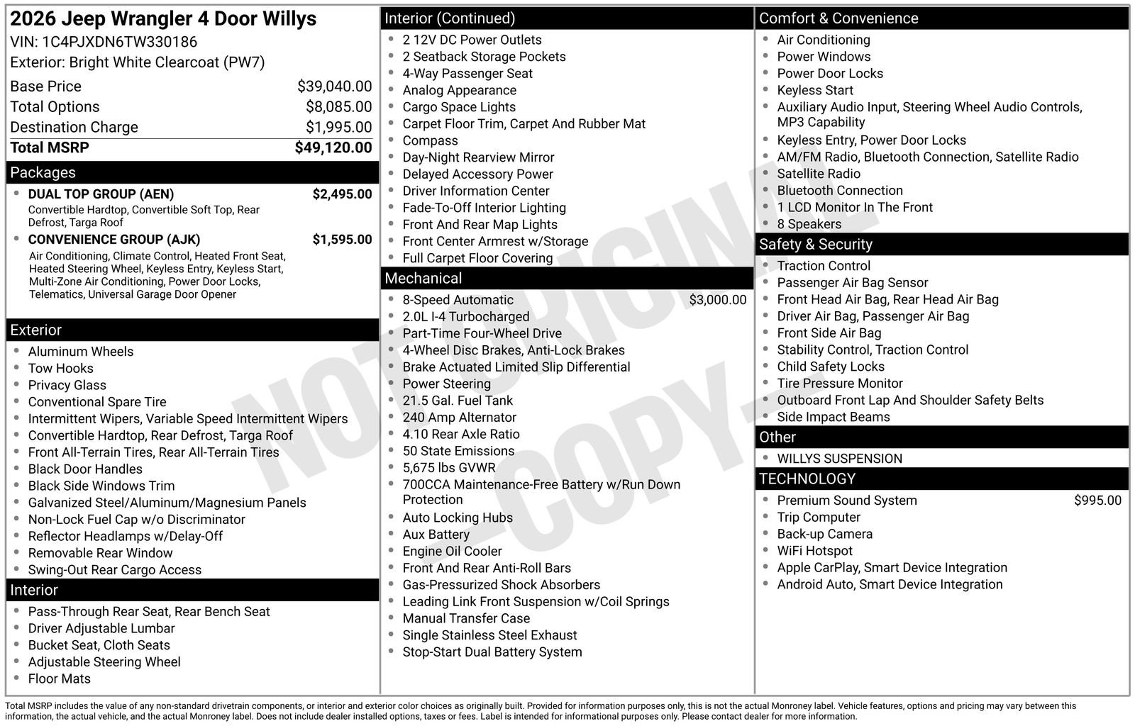 New 2026 Jeep Wrangler Unlimited Sport w/ Dual Top Group AWD/4WD image 30