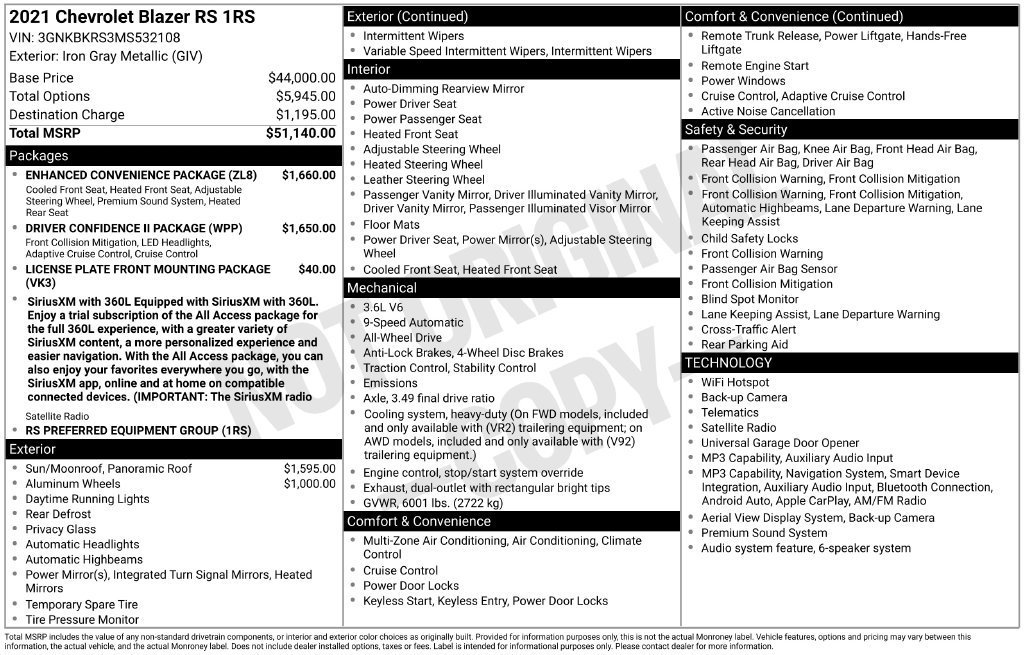 Used 2021 Chevrolet Blazer RS w/ Enhanced Convenience Package AWD/4WD image 2