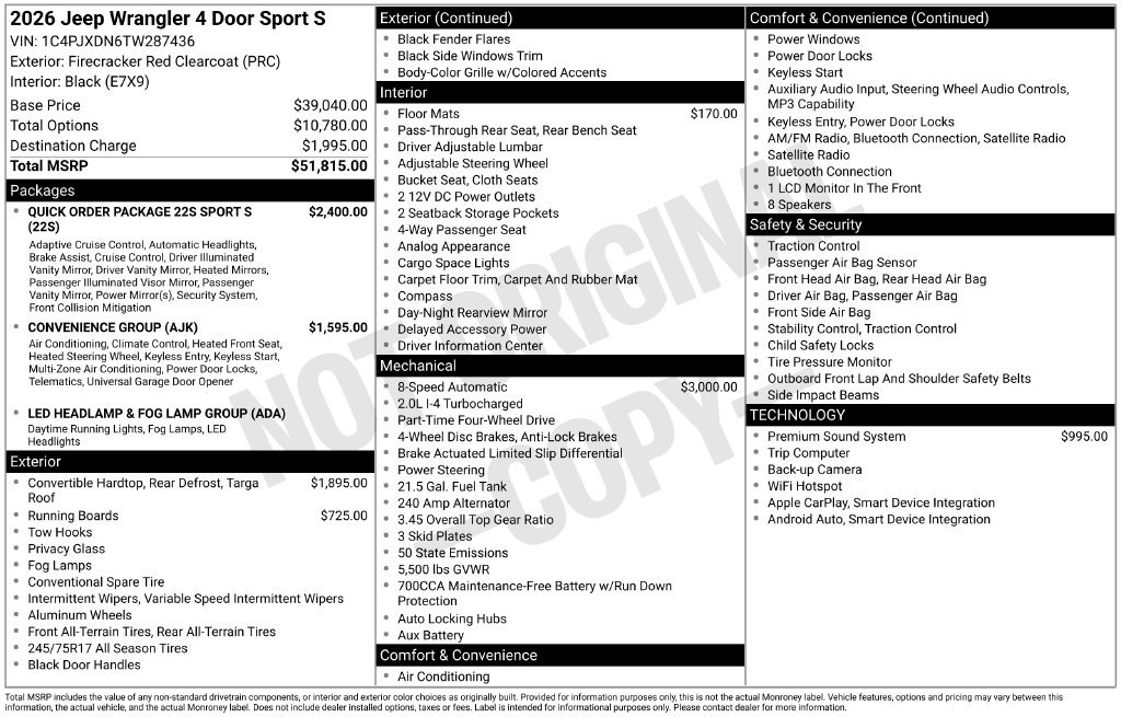 New 2026 Jeep Wrangler Unlimited Sport AWD/4WD image 6