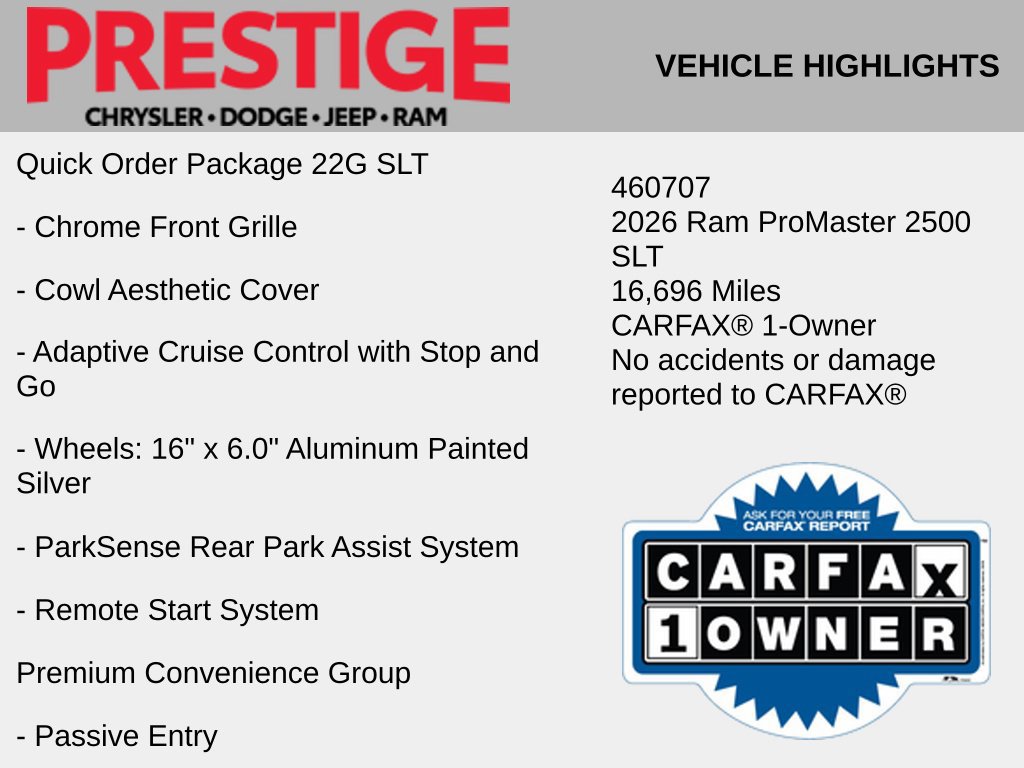 Used 2026 RAM ProMaster 2500 w/ Quick Order Package 22G SLT FWD image 6
