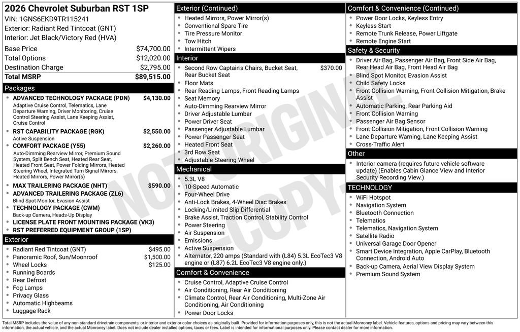 New 2026 Chevrolet Suburban RST w/ Advanced Technology Package AWD/4WD image 4