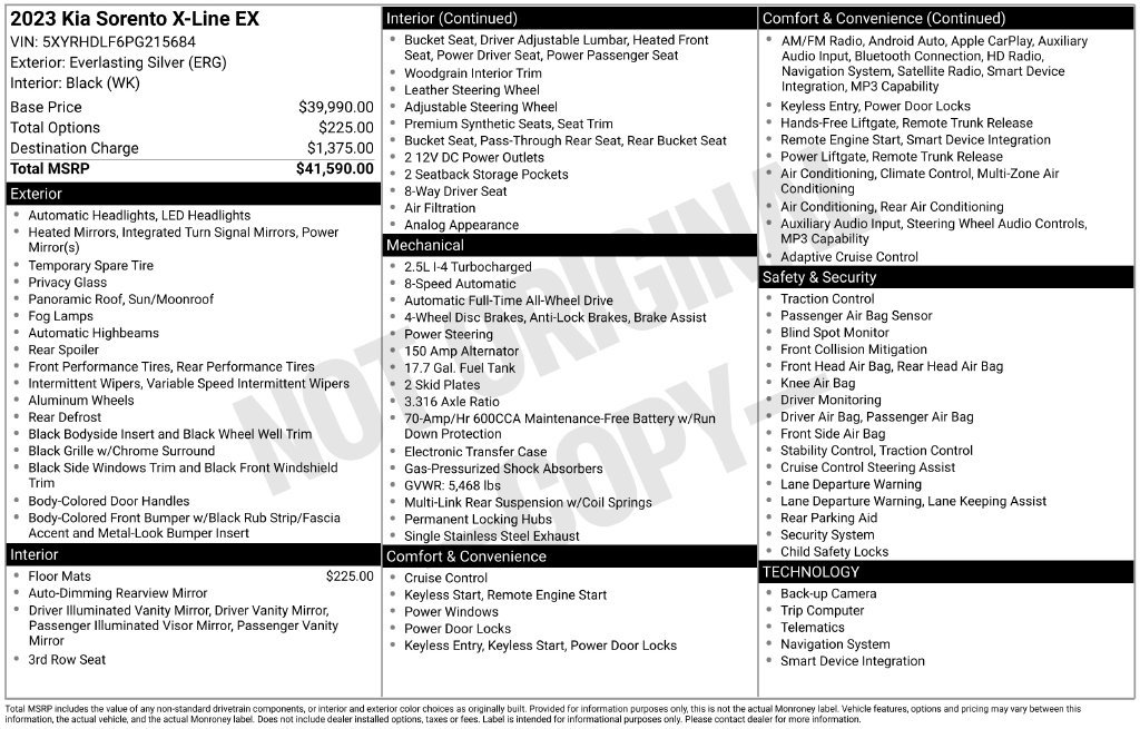 Certified 2023 Kia Sorento X-Line EX AWD/4WD image 2