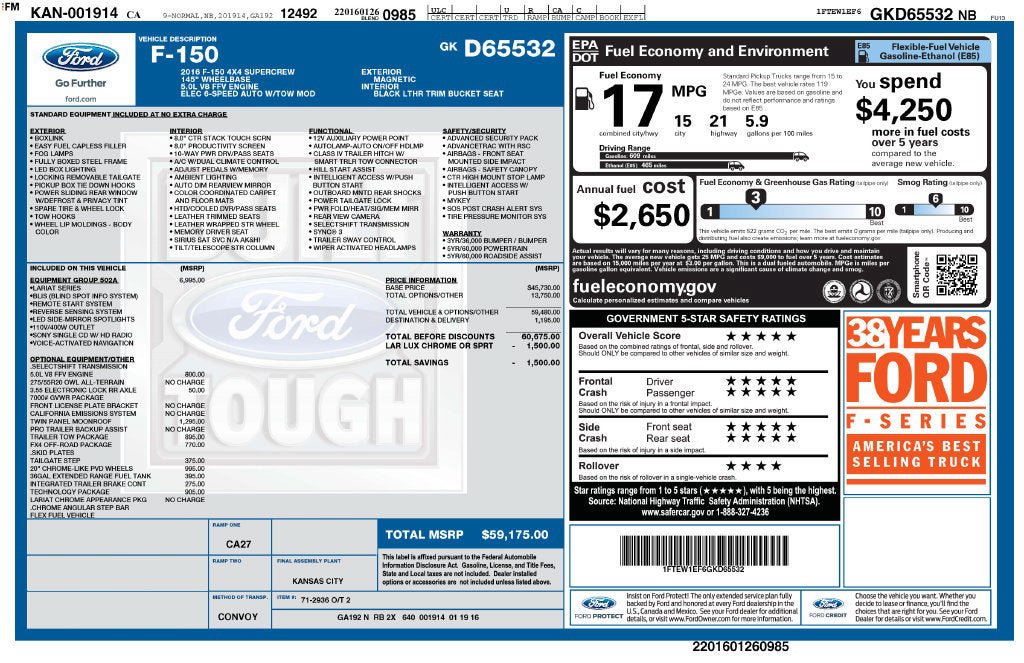 Used 2016 Ford F150 Lariat w/ Equipment Group 502A Luxury AWD/4WD image 5