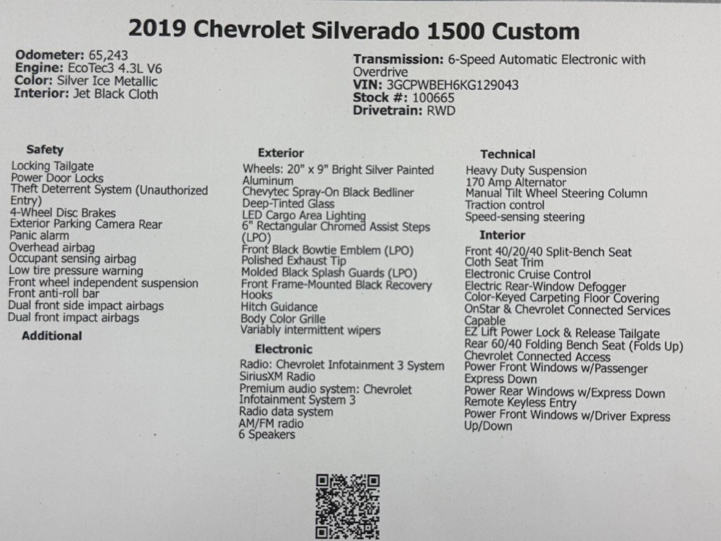 Used 2019 Chevrolet Silverado 1500 Custom w/ Custom Convenience Package RWD image 49