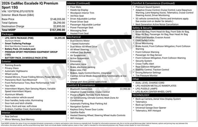 New 2026 Cadillac Escalade IQ Sport 2 w/ LPO, ONYX Package AWD/4WD image 1