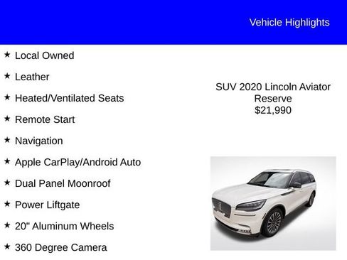 Used 2020 Lincoln Aviator Reserve w/ Equipment Group 201A RWD image 2