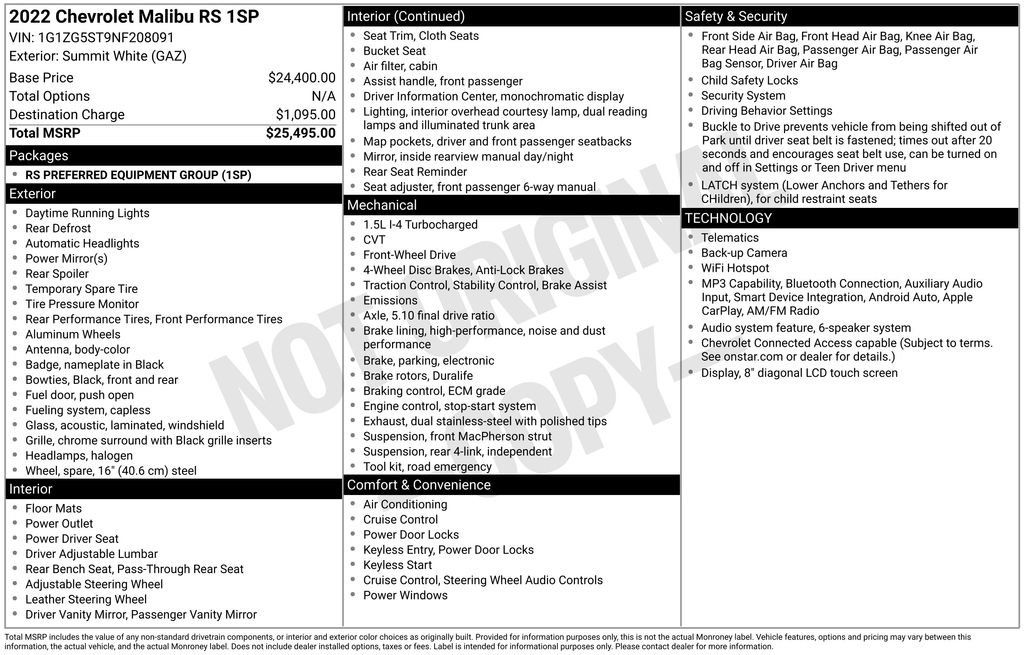 Used 2022 Chevrolet Malibu RS FWD image 15