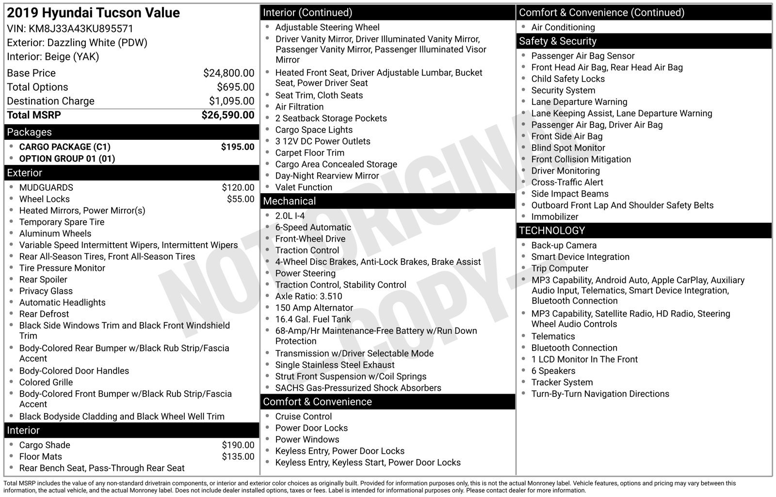 Used 2019 Hyundai Tucson Value w/ Cargo Package FWD image 1