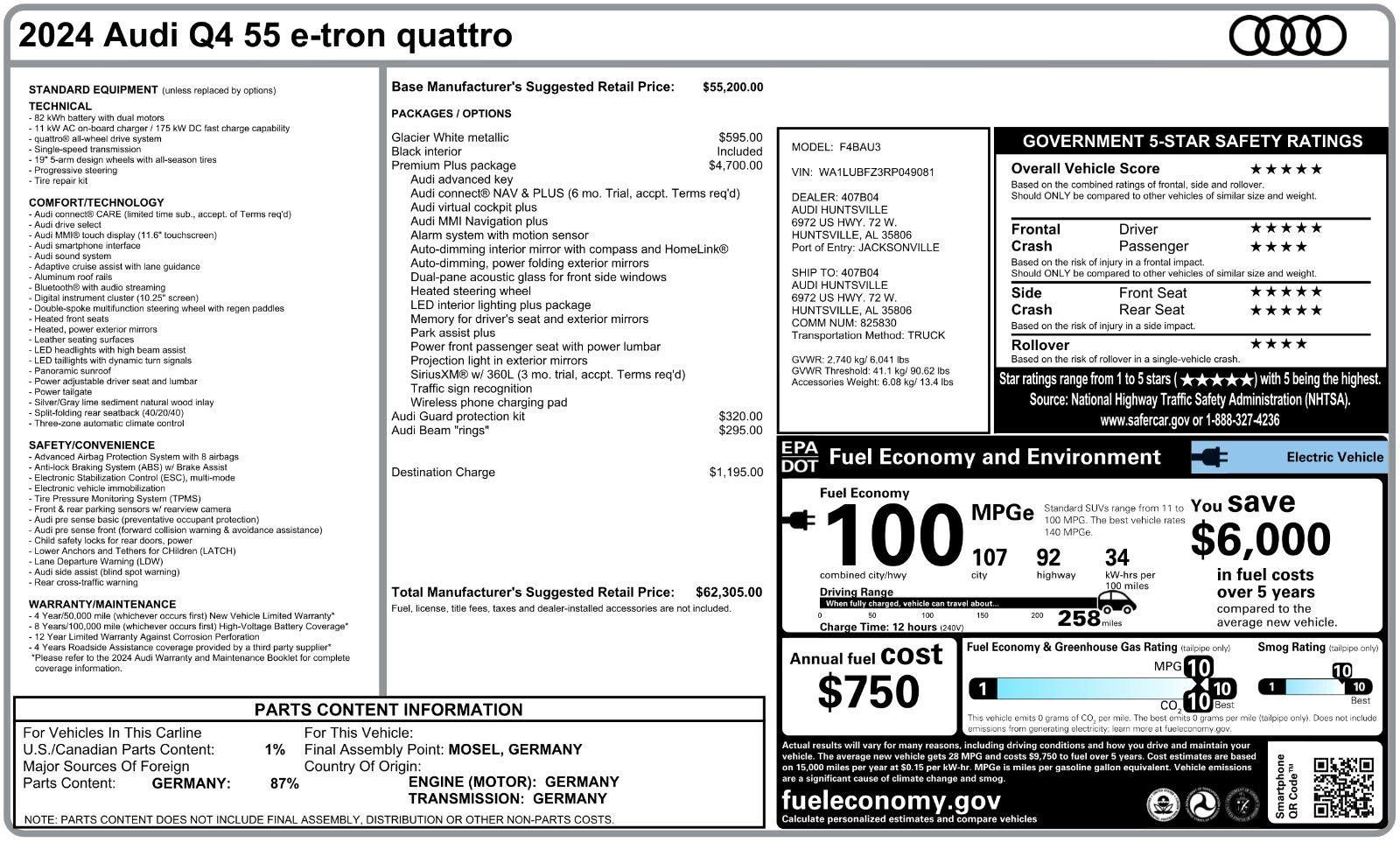 Used 2024 Audi Q4 e-tron Premium Plus w/ Premium Plus AWD/4WD image 5