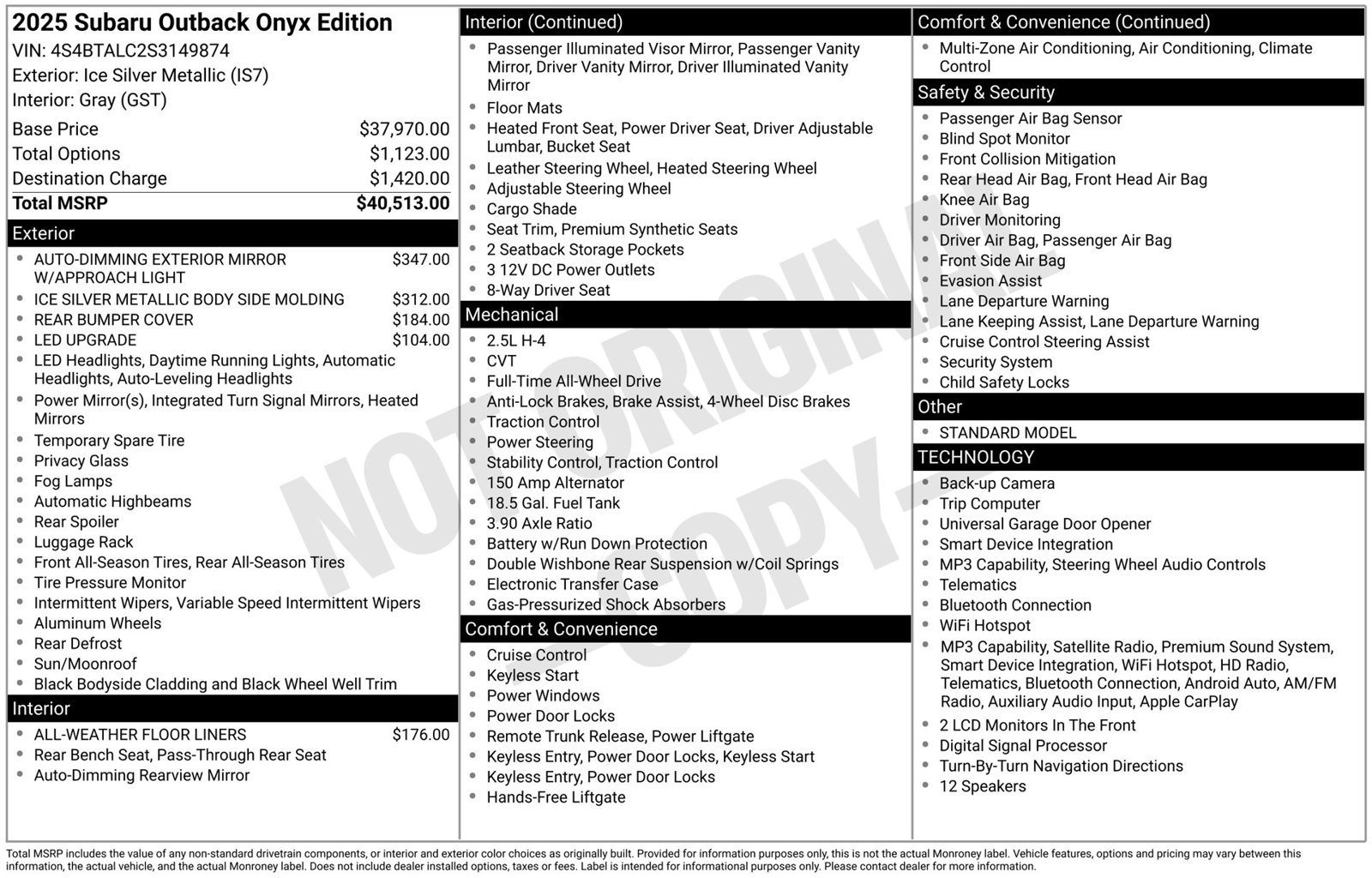 Certified 2025 Subaru Outback Onyx Edition AWD/4WD image 3