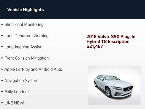 Used 2018 Volvo S90 T8 Inscription w/ Convenience Package AWD/4WD image 4