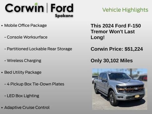 Certified 2024 Ford F150 Tremor w/ Mobile Office Package AWD/4WD image 7