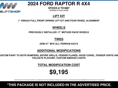 Used 2024 Ford F150 Raptor w/ Equipment Group 803A Raptor R image 2