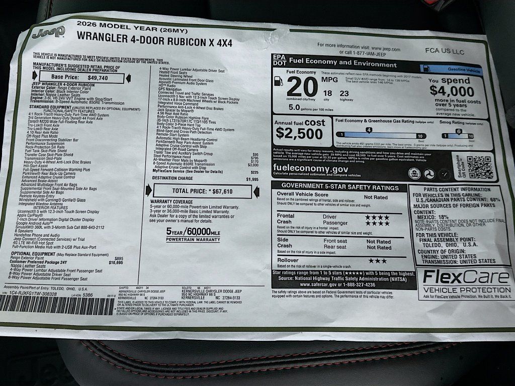 New 2026 Jeep Wrangler Unlimited Rubicon AWD/4WD image 20