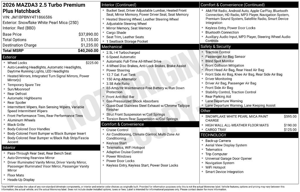 Used 2026 MAZDA MAZDA3 Hatchback w/Premium Plus Pkg AWD/4WD image 3