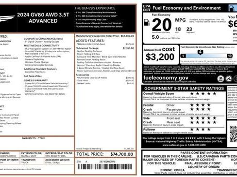 Used 2024 Genesis GV80 3.5T Advanced w/ Advanced Package AWD/4WD image 29