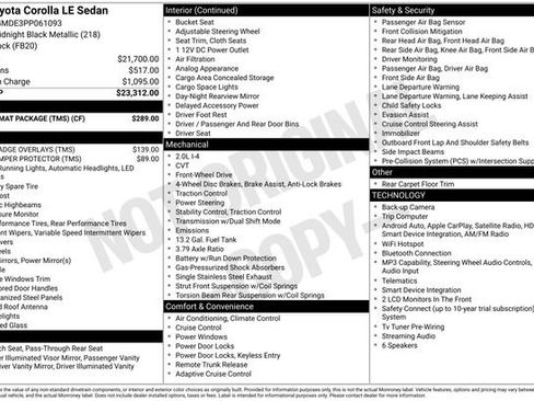Used 2023 Toyota Corolla LE w/ Carpet Mat Package (TMS) FWD image 3