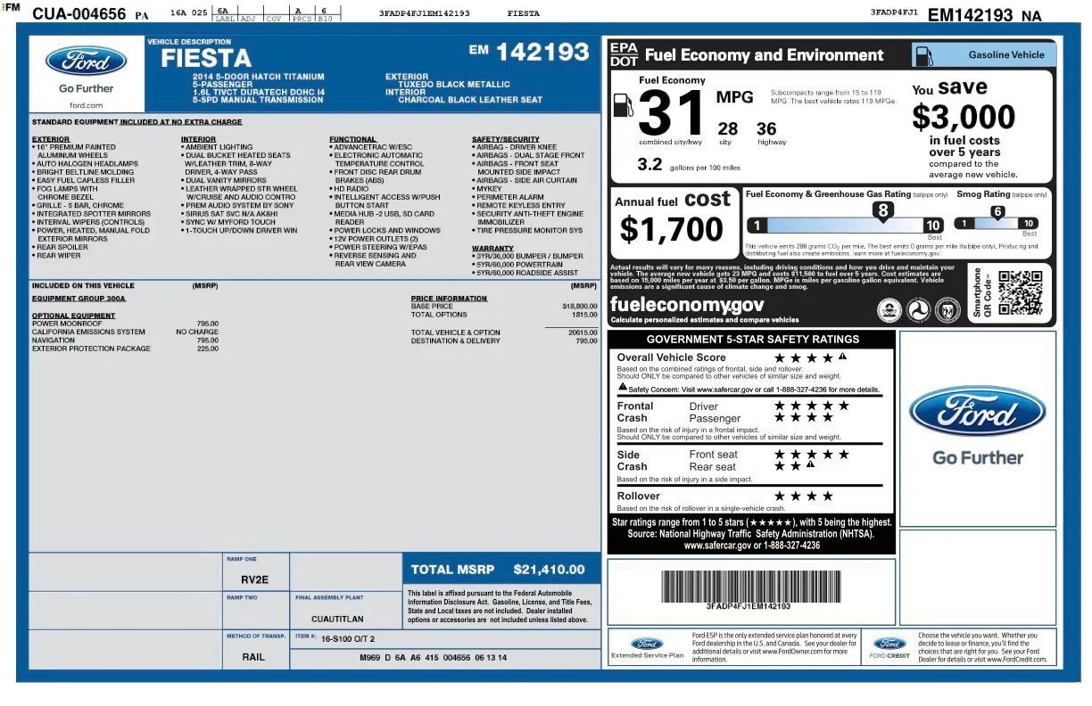 Used 2014 Ford Fiesta Titanium w/ Exterior Protection Package FWD image 27