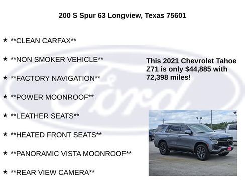 Used 2021 Chevrolet Tahoe Z71 w/ Z71 Off-Road Package AWD/4WD image 5