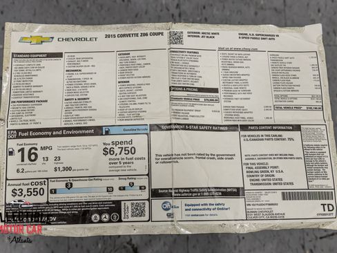 Used 2015 Chevrolet Corvette Z06 w/ 3LZ Preferred Equipment Group RWD image 5