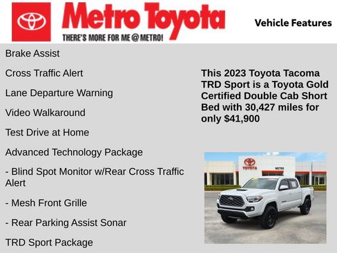 Certified 2023 Toyota Tacoma TRD Sport w/ Advanced Technology Package AWD/4WD image 16