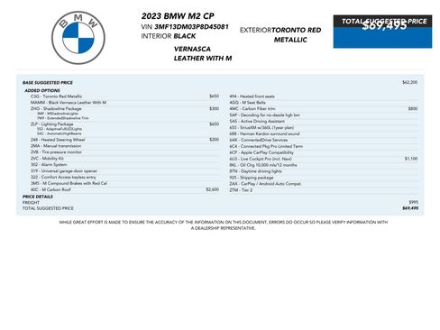 Used 2023 BMW M2 w/ Lighting Package RWD image 81