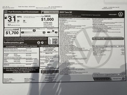 New 2025 Volkswagen Taos SE image 3