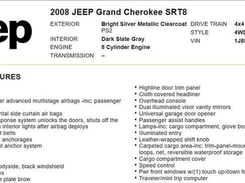 Used 2008 Jeep Grand Cherokee SRT8 w/ SRT Option Group II AWD/4WD image 18