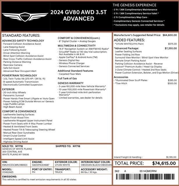 Used 2024 Genesis GV80 3.5T Advanced w/ Advanced Package AWD/4WD image 51