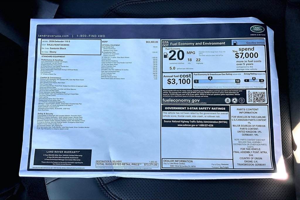 New 2026 Land Rover Defender 110 S AWD/4WD image 14