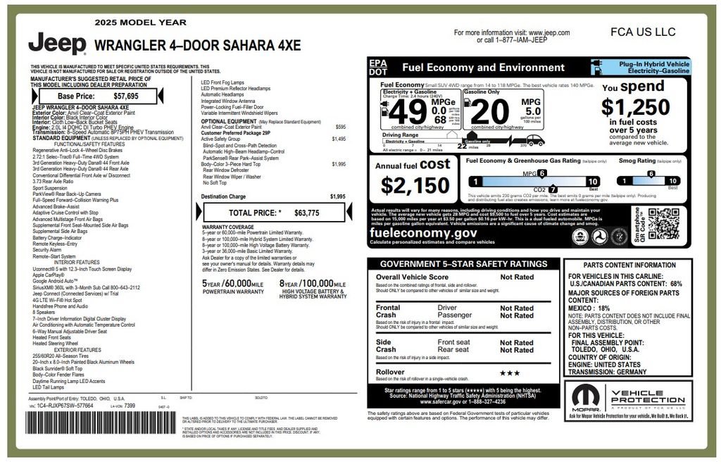 Certified 2025 Jeep Wrangler Unlimited Sahara w/ Safety Group AWD/4WD image 3
