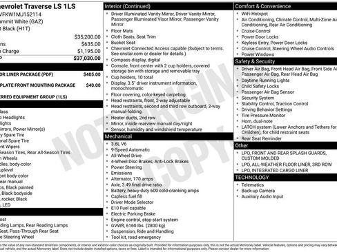 Used 2021 Chevrolet Traverse LS w/ LPO, Floor Liner Package AWD/4WD image 17