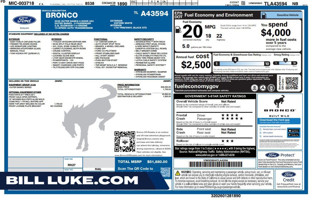 Used 2026 Ford Bronco Outer Banks AWD/4WD image 1