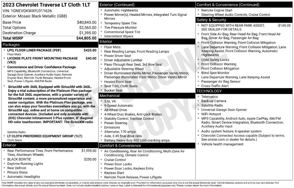 Used 2023 Chevrolet Traverse LT w/ LPO, Floor Liner Package AWD/4WD image 3