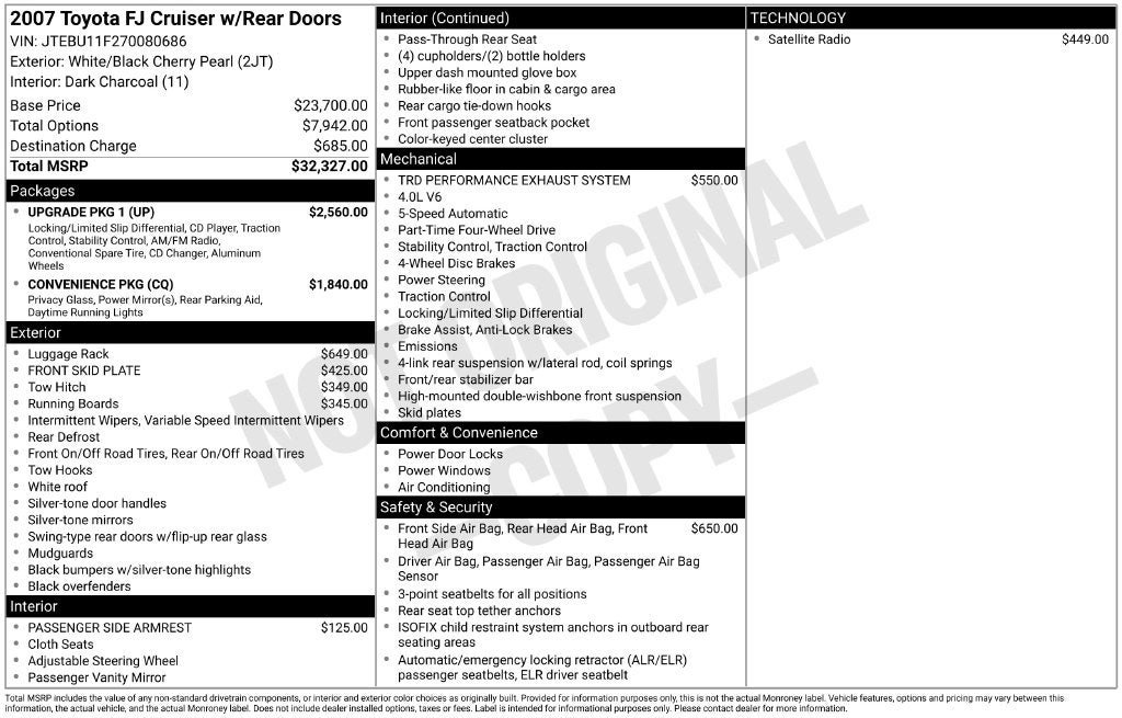 Used 2007 Toyota FJ Cruiser 4WD w/ Upgrade Pkg 1 image 3