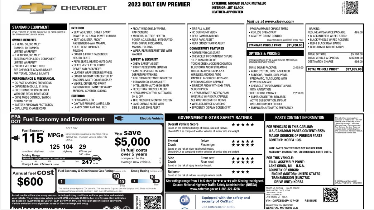 Used 2023 Chevrolet Bolt EUV Premier w/ Sun & Sound Package FWD image 16