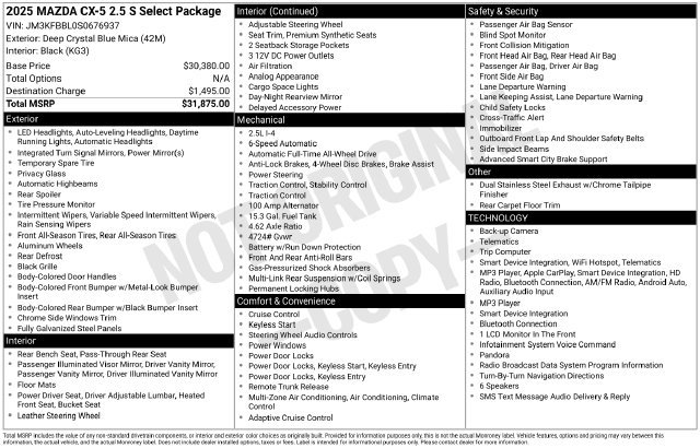 Used 2025 MAZDA CX-5 AWD 2.5 S w/ Select Package image 33