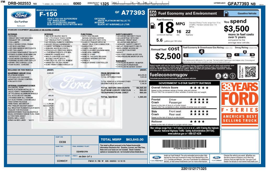 Used 2016 Ford F150 Platinum w/ Equipment Group 701A Luxury AWD/4WD image 21