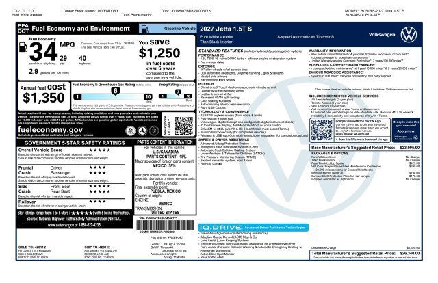 New 2027 Volkswagen Jetta S FWD image 1