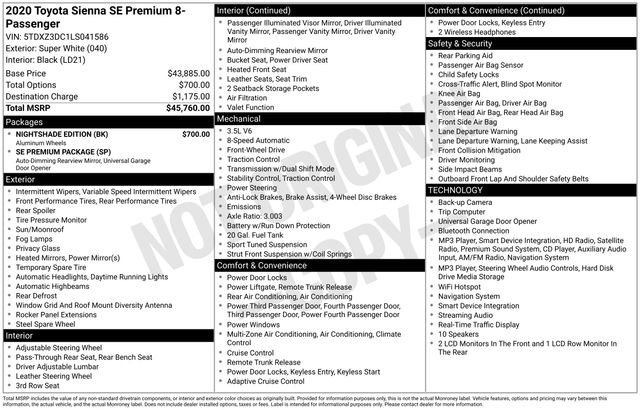Used 2020 Toyota Sienna SE Premium w/ Nightshade Edition FWD image 33