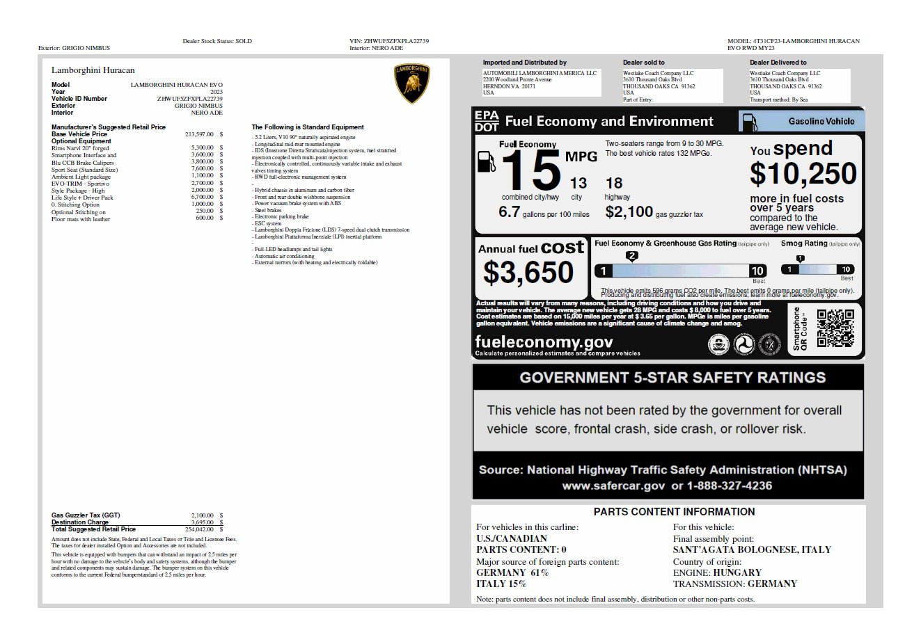 Used 2023 Lamborghini Huracan EVO RWD image 53