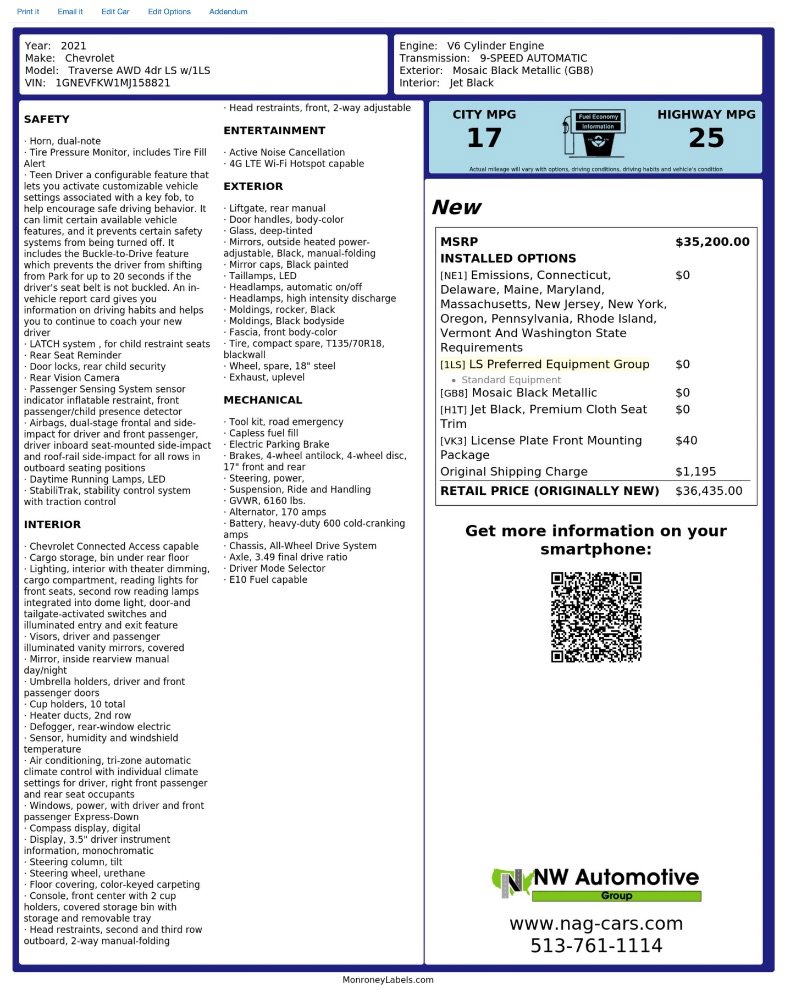 Used 2021 Chevrolet Traverse LS AWD/4WD image 2